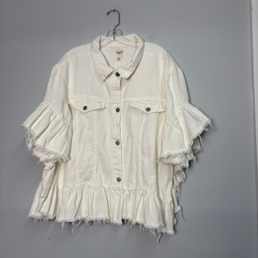 Hayden Los Angeles White Ruffle Short Sleeve Denim Jacket 1XL/2XL NWOT Boutique